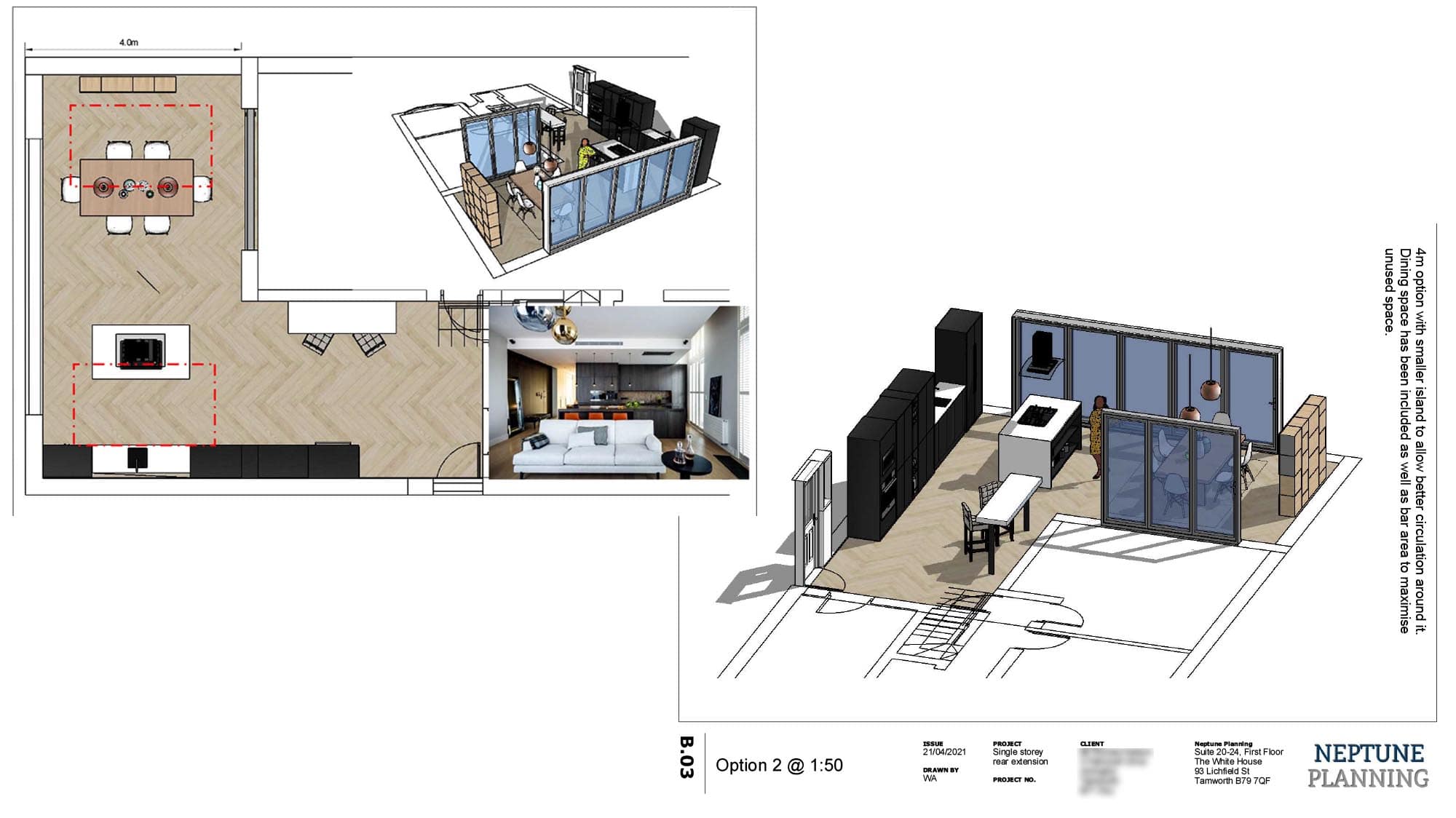 Detailed extension plans with 3D floorpan
