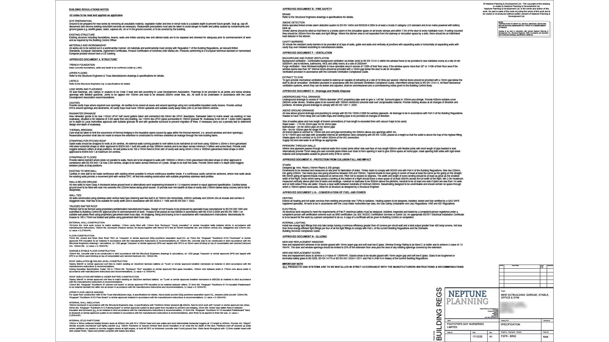 Highly detailed building regulation notes as part of ensuring planning success and full compliance of the construction project