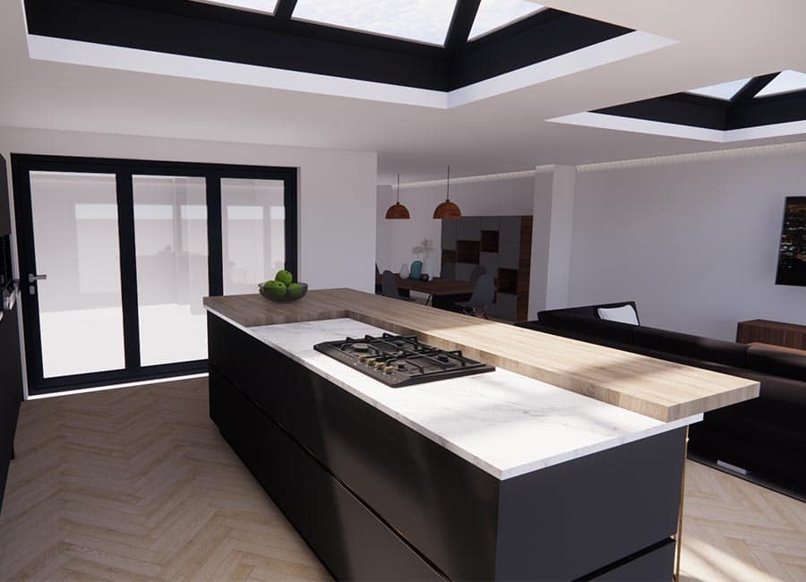 3D model of open plan extension design