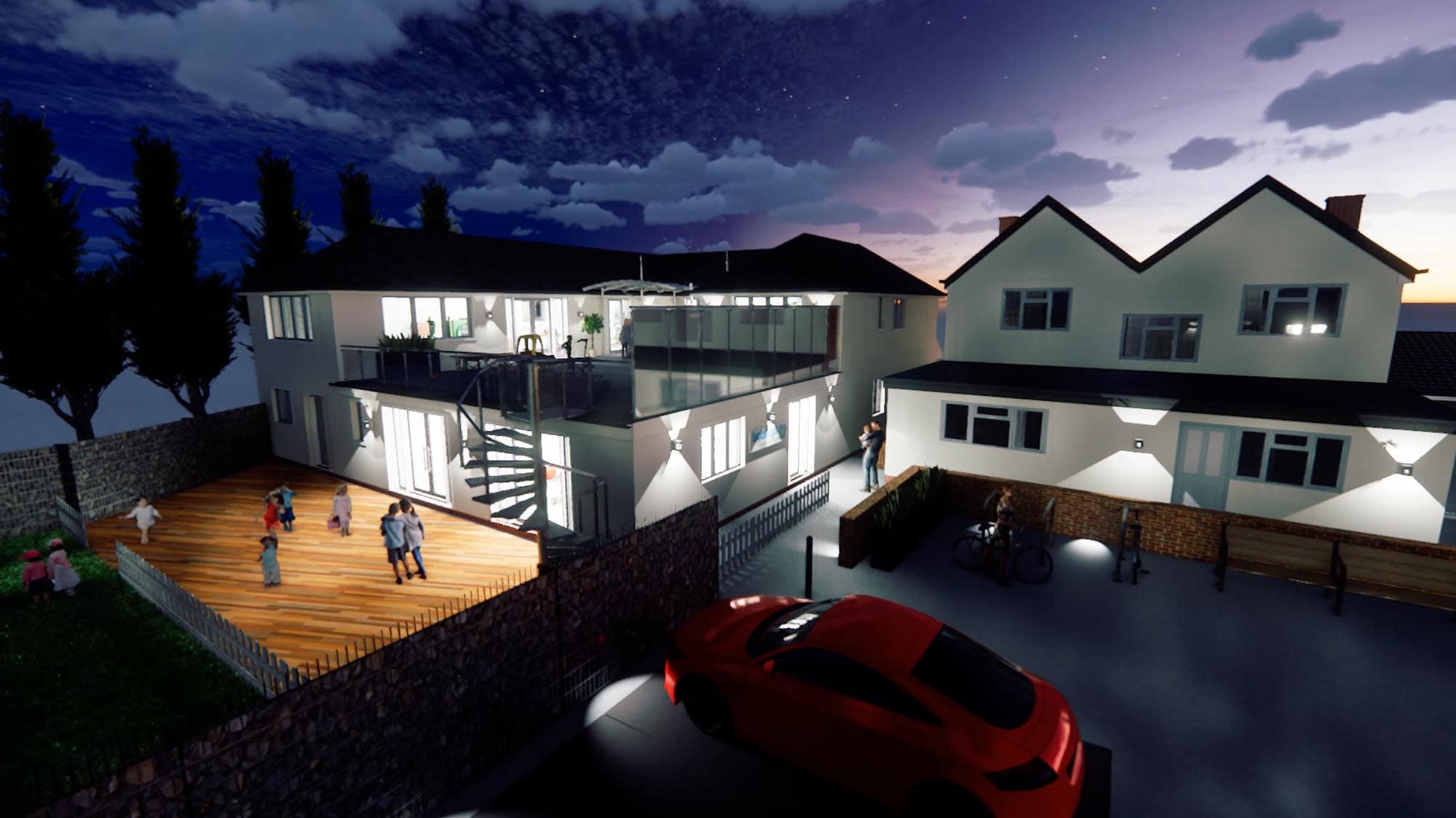 3D virtual tour of commercial premises showing night and lighting