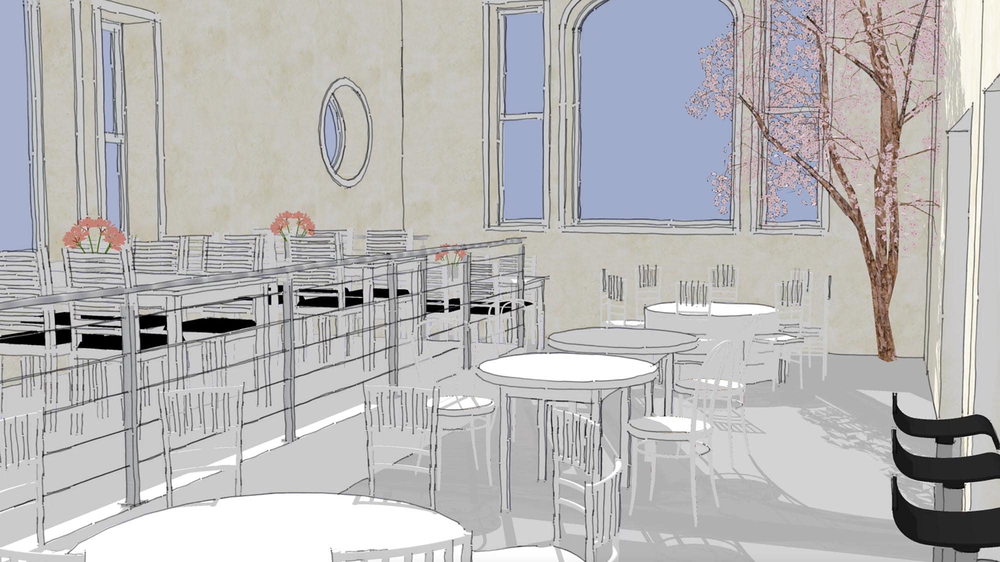 Concept sketch for design of restaurant renovation