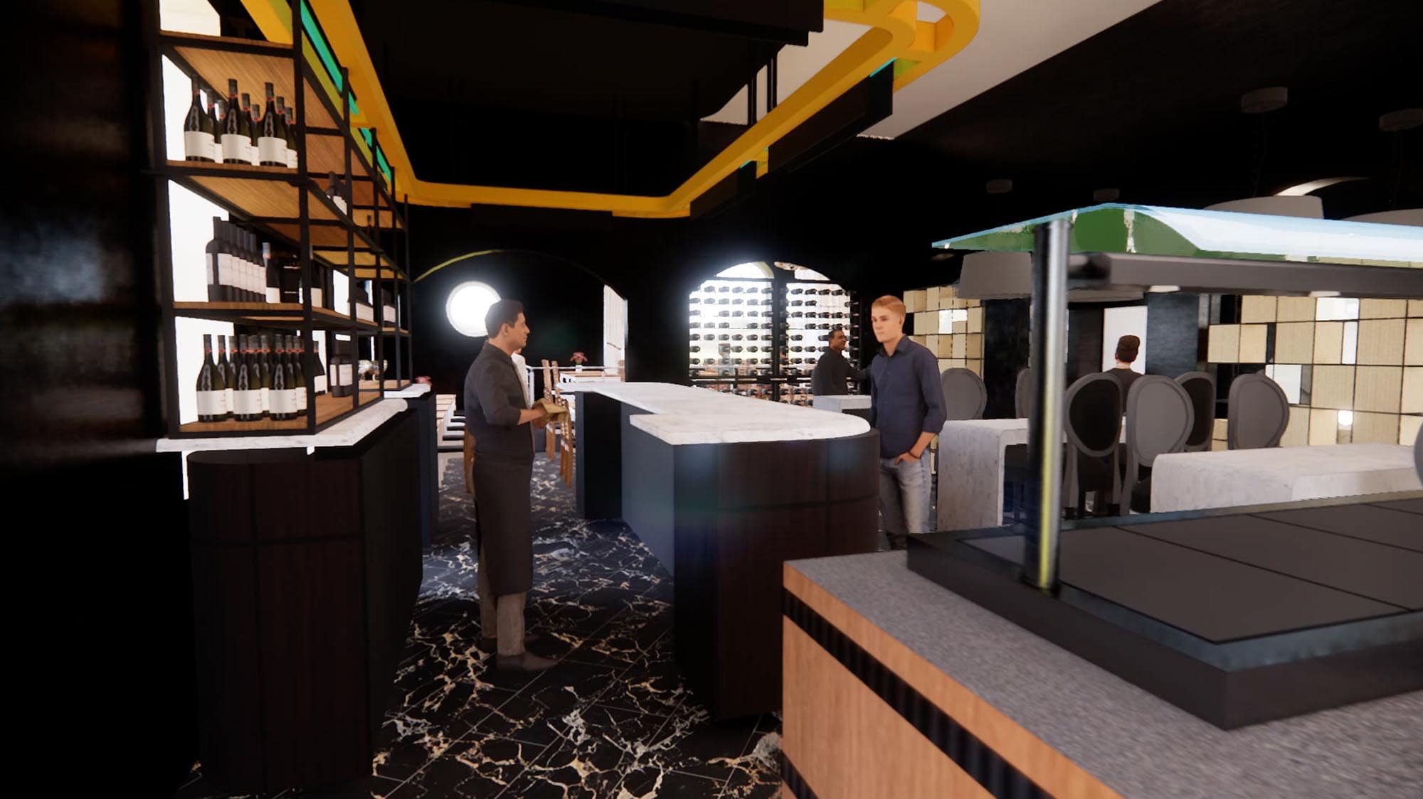 Detailed virtual tour of restaurant premises refurb design