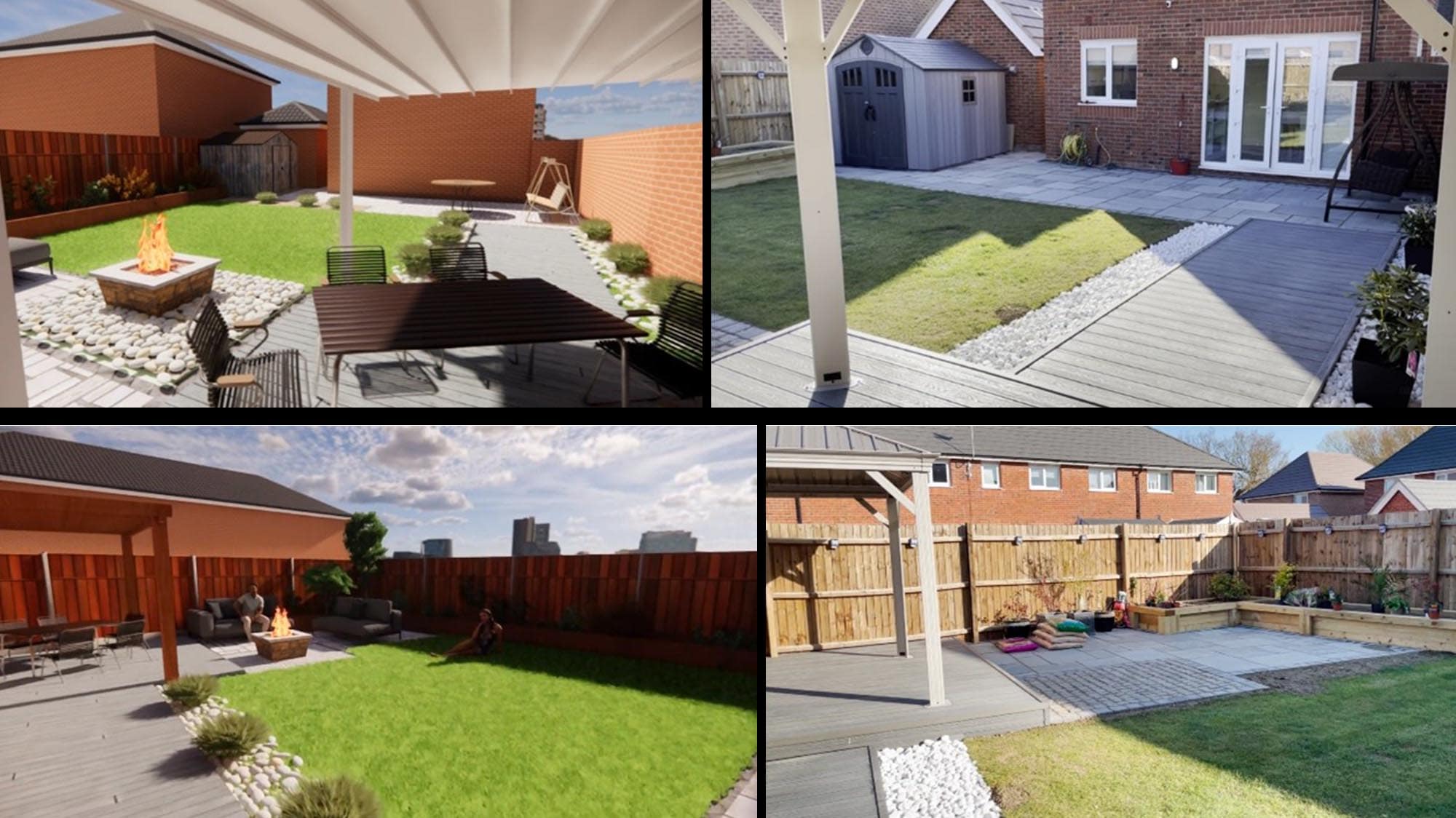 garden landscaping 3D design and real pictures