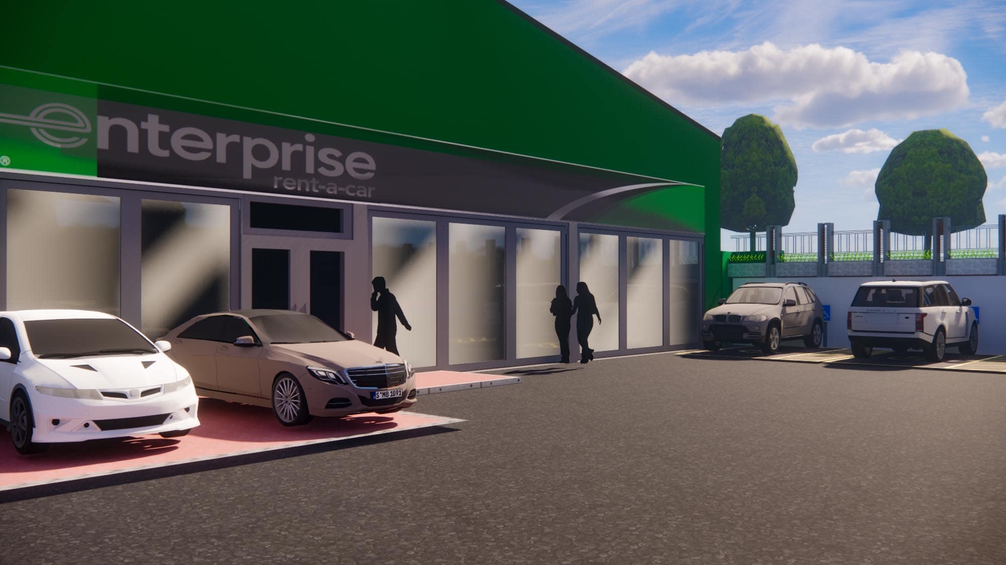 Commercial architectural planning and design of garage forecourt premises